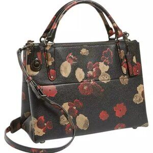 Coach Turnlock Borough in Floral Print Leather Black 33623